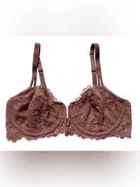 Auden Unlined Eyelash Lace Balconette Coverage Underwire Bra 34C Brown